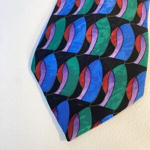 Givenchy Monsieur Silk Tie Black Red Blue Abstract USA Silk Necktie Classic 58"‎